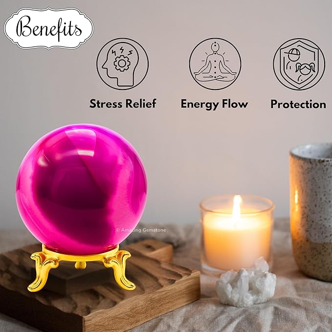 Amazing Gemstone Pink Onyx Crystal Ball with Stand - 2 Inches Crystal Sphere Meditation Balls for Witchcraft and Decorative Balls