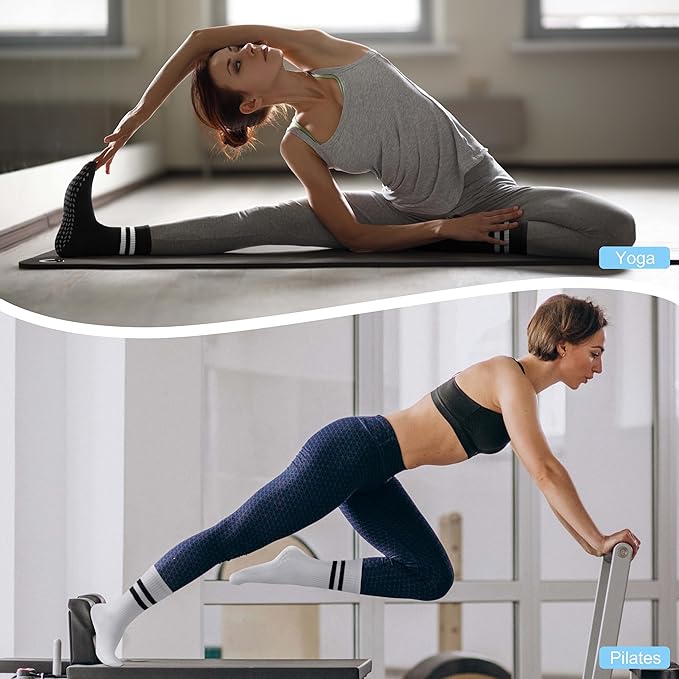 Pilates Socks with Grips for Yoga, Barefoot, Ballet, Barre, Hospital Non Slip Anti Skid Socks for Women and Men