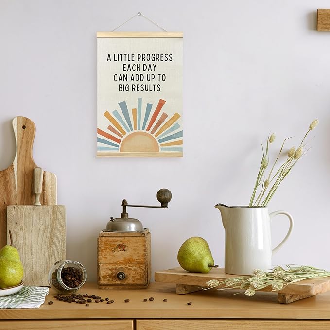TLESKE Mental Health Inspirational Poster Hanger Frame, a Little Progress Each Day Special Education Wall Art Decor for Classroom Therapy Counseling Office Kids Room, Boho Sun Picture Prints, 12x16