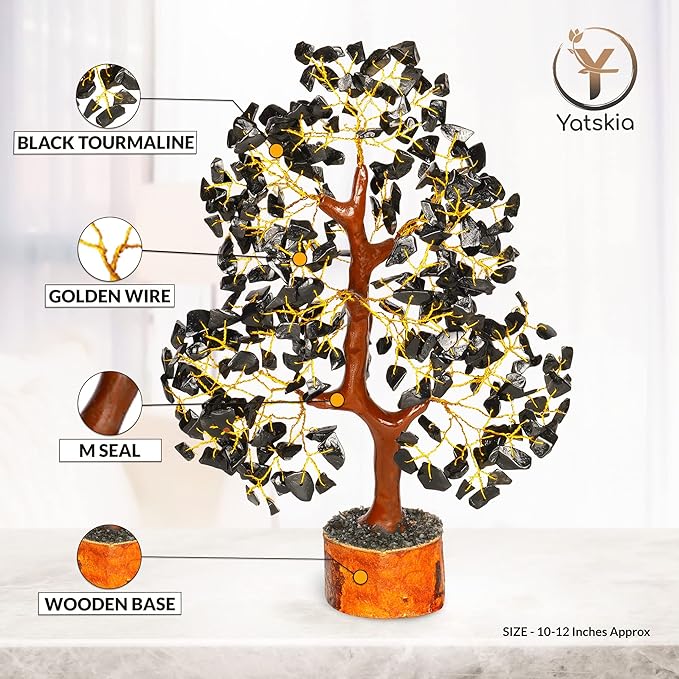 YATSKIA Black Tourmaline Crystal Tree of Life - Money Tree - Birthday Gifts for Women - Chakra Crystals and Stones - Positive Energy Gifts