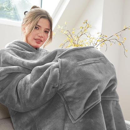 WDCOZY Wearable Blanket Hoodie Oversized Sherpa Fleece Hooded Sweatshirt with Adjustable Eye Mask Cozy For Adults Women Men