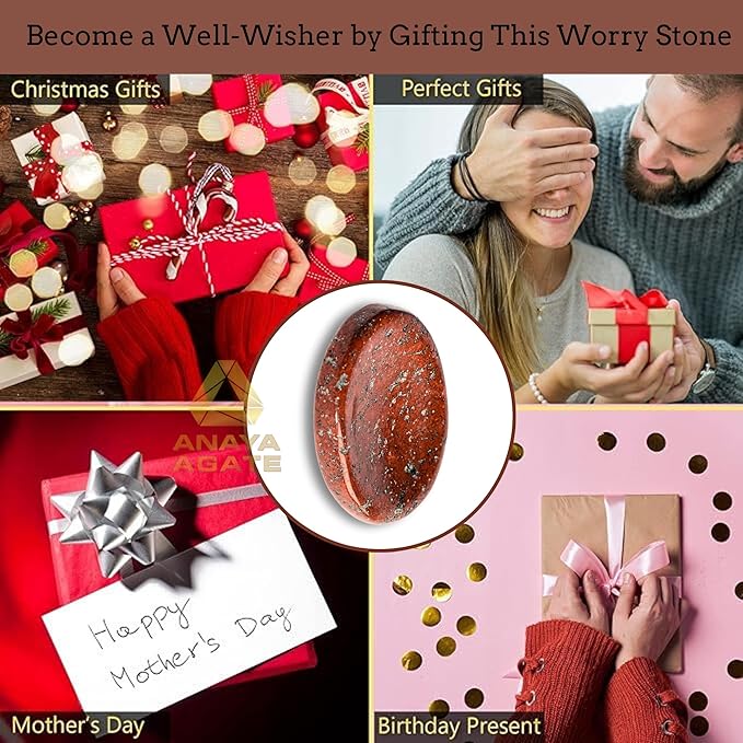 Red Que Sera Worry Stones – Crystal Thumb Worry Stone for Anguish, Stress – Relaxing & Soothing Balance Stones for Meditation, Relief – Healing Stones & Crystals for Men, Women