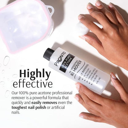 Pronto 100% Acetone Gel Nail Polish Remover - Polish Remover for Nails | Acetone Nail Polish Remover & Acrylic Nail Remover for Removal of Glue & Dip | Acrylic Nail Remover, 8 Fl oz 2 pack