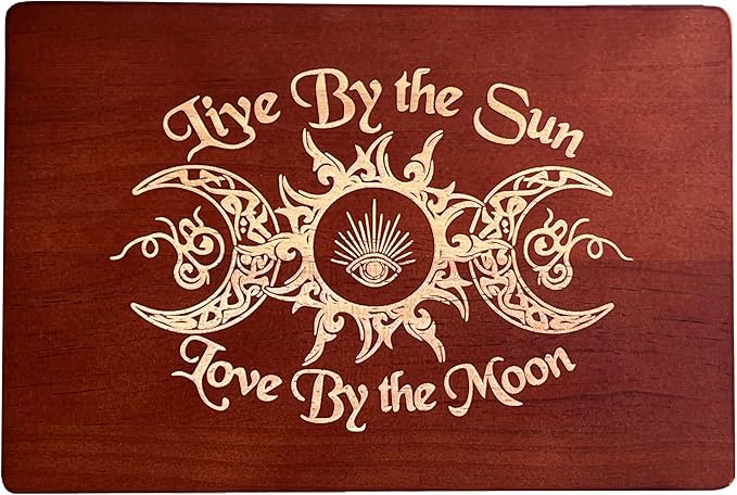 Altar Table, Meditation Table, Small Altar Table, Wooden Witch Altar, Wiccan Alter Table, Buddhist Shrine, Engraved Triple Goddess on Table Top, 12 × 8 inches