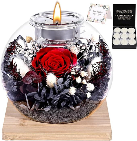 Preserved Roses - Birthday Gifts for Her, Preserved Flower in Glass Dome with Scented, Romantic Gifts for Women, Wife, Girlfriend on Birthday, Wedding Anniversary, Thanksgiving Day, Christmas Day-Red