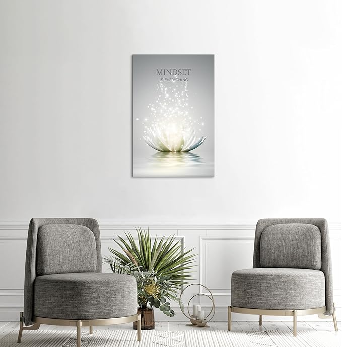 Lotus Flower Wall Art Canvas Mindset Motivational Quotes Poster for Zen Office Wall Decor Spiritual Meditation Prints Artwork Framed (16 x 24inches)