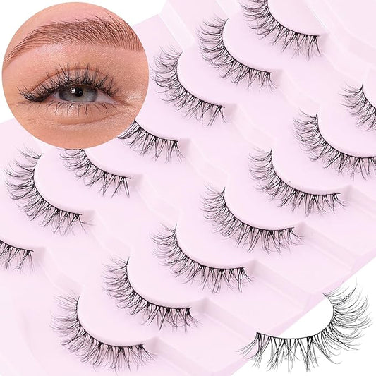 Eyelashes Natural Look Fake Eyelashes Natural Lashes Lightweight False Eyelashes Wispy Lashes 3D Faux Mink Eyelashes 7 Pairs D3