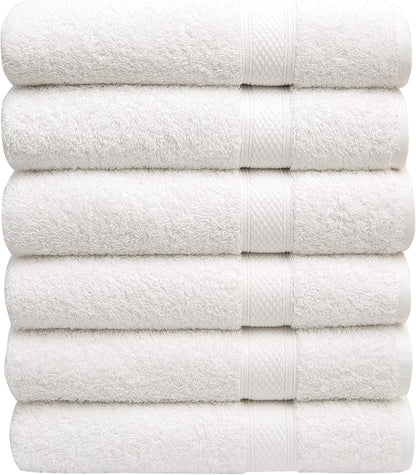 Pleasant Home Bath Towels Set of 6 (24” x 50”) 100% Cotton, 515 GSM | Lightweight, Soft & Absorbent Luxury Towels for Bathroom | for Gym, Pool & Spa | 6 Pack, White