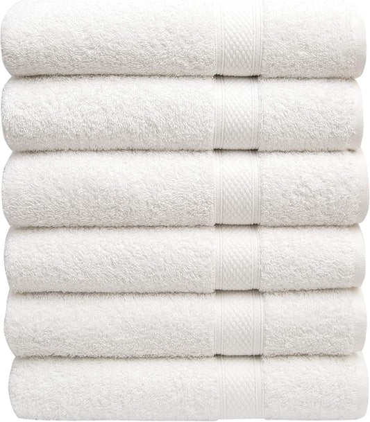 Pleasant Home Bath Towels Set of 6 (24” x 50”) 100% Cotton, 515 GSM | Lightweight, Soft & Absorbent Luxury Towels for Bathroom | for Gym, Pool & Spa | 6 Pack, White