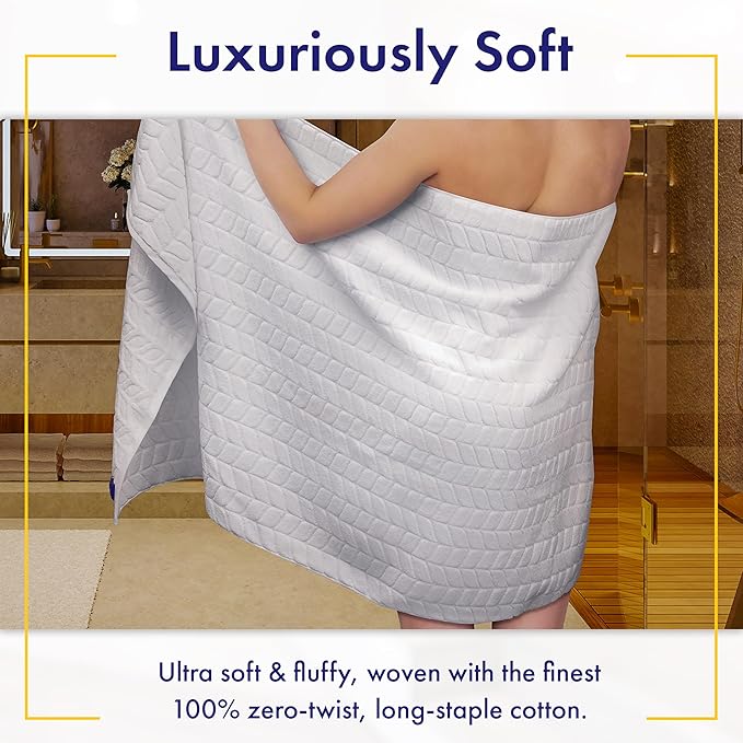 Ultra Soft & Stylish 700 GSM Luxury Bath Towels - 100% Zero-Twist, Long-Staple Cotton - Remarkably Absorbent & Quick Drying - 6 Piece Towel Set (White)