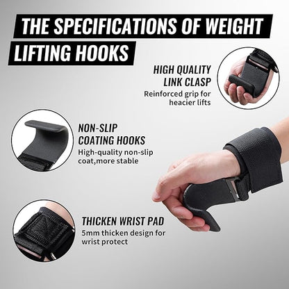 Leikefitness Weight Lifting Hooks for Men & Women (Pair) - 8mm Thick Wrist Padding - Lifting Grips for Powerlifting, Shrugs, Rows, Deadlifts - Pull-Up Hooks & Straps for Weightlifting & Gym Workouts