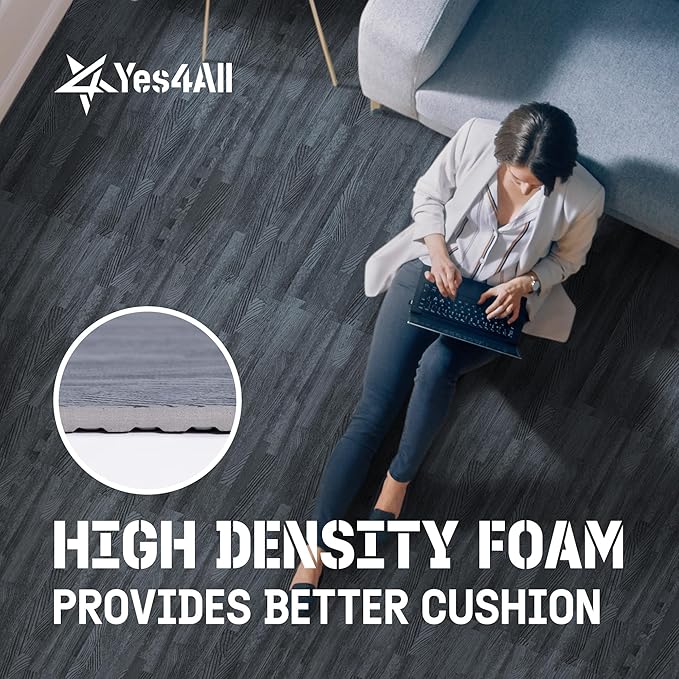 Yes4All 48SQ.FT Wood Grain Puzzle Exercise Mat Protective Flooring, EVA Interlocking Foam Floor Tiles with Border for Home