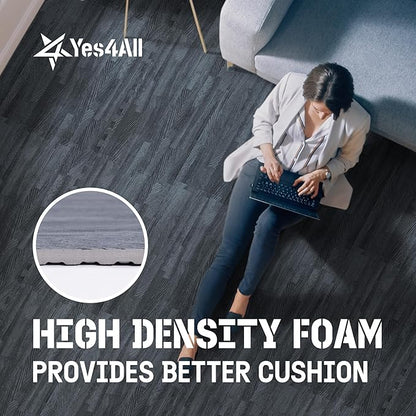 Yes4All 48SQ.FT Wood Grain Puzzle Exercise Mat Protective Flooring, EVA Interlocking Foam Floor Tiles with Border for Home