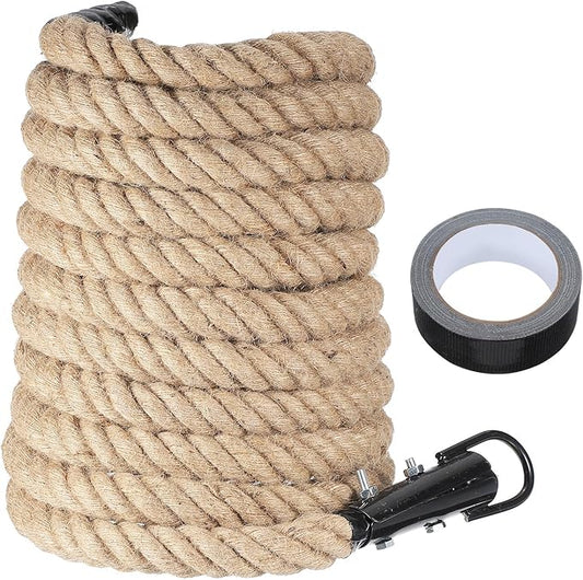 MECCANIXITY Climbing Rope 30ft x 1.5", Gym Climbing Rope Thick Twine Ropes Jute Natural Brown Burlap Cord String Heavy Twisted for Workout Rock Exercise Indoor Outdoor Fitness Training