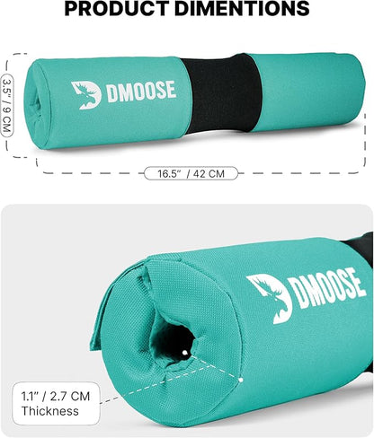 DMoose Fitness Barbell Pad for Hip Thrust, Squat & Lunges - Non-Slip Thick Foam Cushion for Neck and Back Support with Two Straps - Hip Thrust Pad for Leg Day - Fits All Olympic Bars and Smith Machine