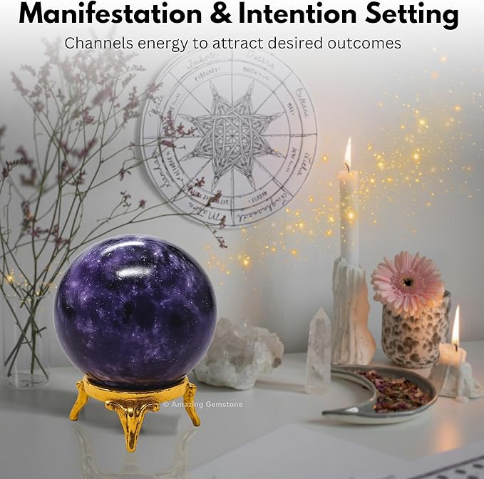 Amazing Gemstone Lepidolite Crystal Ball with Stand - 2" Inches Crystal Sphere Meditation Balls for Witchcraft and Decorative Balls