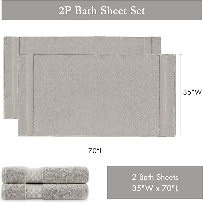 Madison Park Turkish Bath Towel Set 100% Cotton Bath Towel 600GSM Oversized Body Towel 2 Piece, Luxury Soft, Thick Spa Quality, Quick Dry Bathroom Towel, Jumble, 35" x 70", Grey