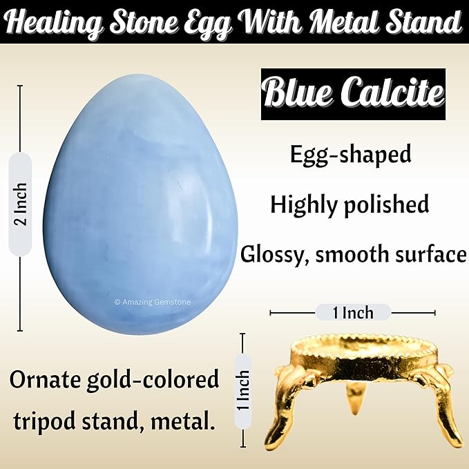 Amazing Gemstone Blue Calcite Crystal Yoni Egg, 2 Inches - Premium Crystals and Healing Stones Yoni Egg for Pelvic Floor Health, Natural Healing Crystal Eggs for Meditation and Stress Relief