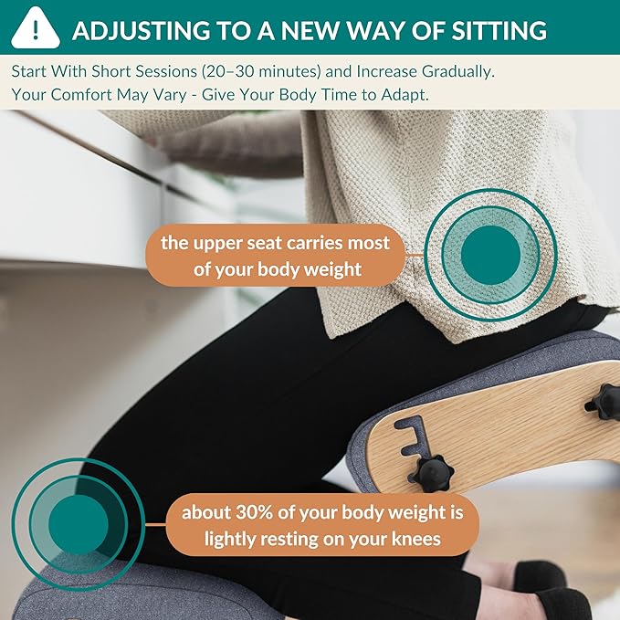 Ergonomic Kneeling Chair with Adjustable Seats - Knee Chair for Posture Correction & Kneel Rocking Stool for Desk - Back Pain Relief and Support for Home and Office - 5 Years Brand Warranty