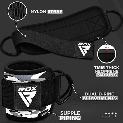 RDX Ankle Straps for Cable Machines – 7MM Neoprene Padded 10"x4" Adjustable Gym Cuffs with Dual D-Rings – Weight Attachments for Wrist Glutes Leg Kickbacks Hip Abduction Strength Workouts – Men Women