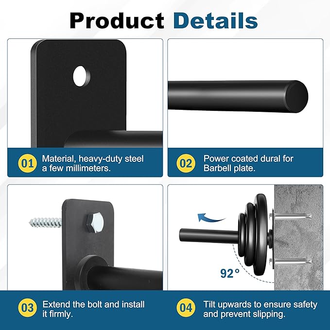 Weight Plate Holder, Wall Mounted Weight Storage Rack for Olympic Weight Plate,Home Gym Organizer（Upgrade Length and Thick Steel）