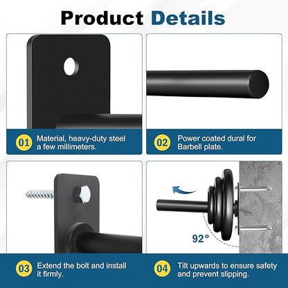 Weight Plate Holder, Wall Mounted Weight Storage Rack for Olympic Weight Plate,Home Gym Organizer（Upgrade Length and Thick Steel）