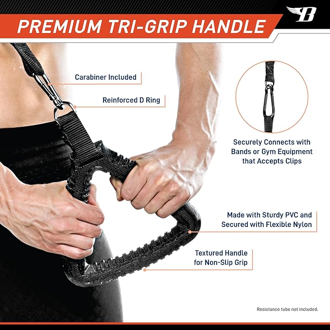 Bionic Body Tri-Grip Single Handle with Carabiner Clip Workout Resistance Tube Accessory BBTG-005, 2.50 x 7.00 x 8.00 inches