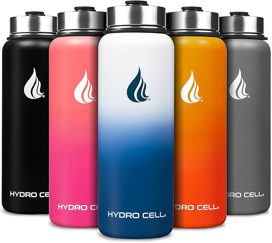 HYDRO CELL Stainless Steel Insulated Water Bottle with Straw - For Cold & Hot Drinks - Metal Vacuum Flask with Screw Cap and Modern Leakproof Sport Thermos for Adults (Navy/White 40oz)