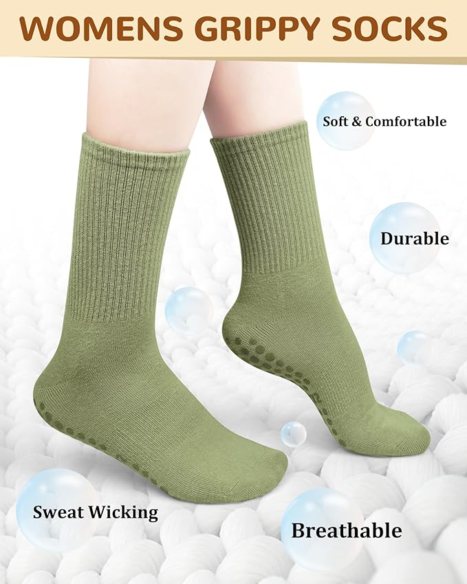 Justay 6 Pairs Pilates Socks with Grips for Women Soft Non Slip Crew Cotton Athletic Workout Barre Hospital Yoga Socks