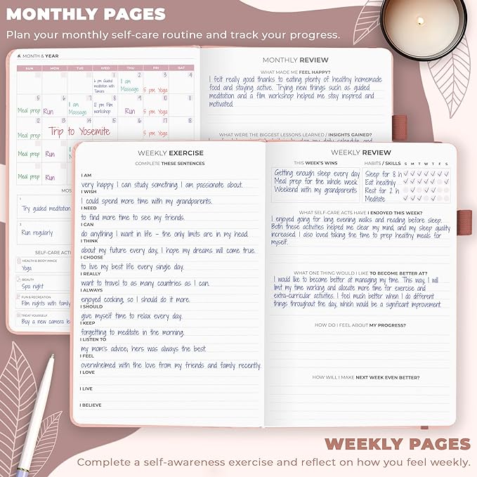 Clever Fox Self-Care Journal – Daily Reflection Notebook – Mental Health & Personal Development Planner, Meditation & Mood Log, A5 (Rose Gold)