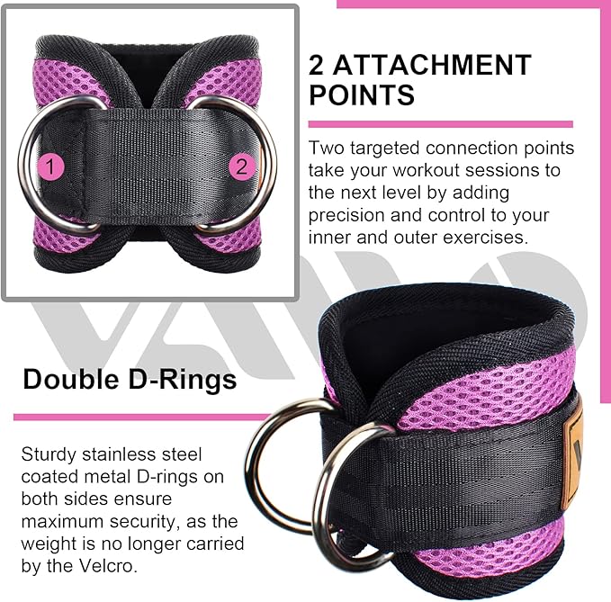 VAIIO Ankle Straps for Cable Machines,Adjustable Comfort fit Neoprene, Reinforce Double D-Ring - Premium Ankle Cuffs to Improve Abdominal Muscles, Lift The Butts, Tone The Legs for Men & Women