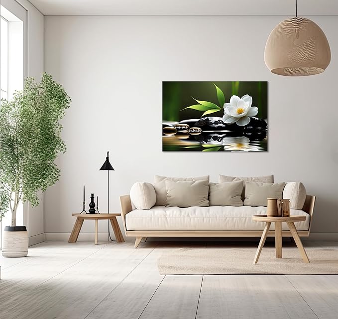 YIOZHAOFH Lotus Flower Wall Art Zen Canvas Inhale Exhale Poster Black Spas Nature Prints Pictures for Meditation Wall Decor Framed Artwork Ready to Hang (20.00" x 30.00")