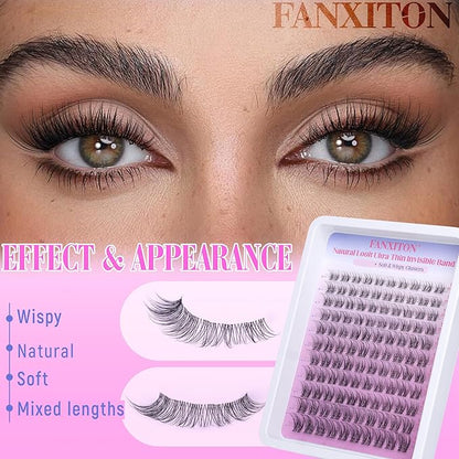 Wispy Natural Eyelash Clusters Kit 8-16mm D Lash Clusters DIY Lash Extension Kit Thin Lash Band with Bond and Seal, Tweezers Lash Clusters Kit