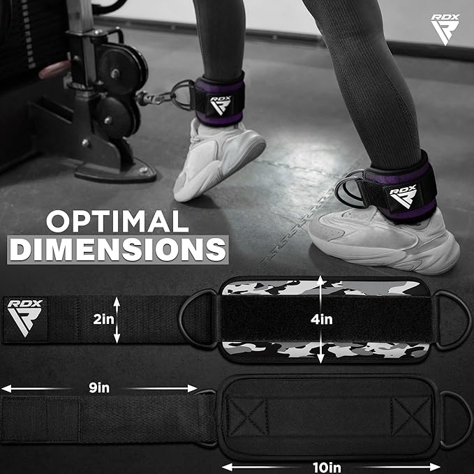RDX Ankle Straps for Cable Machines – 7MM Neoprene Padded 10"x4" Adjustable Gym Cuffs with Dual D-Rings – Weight Attachments for Wrist Glutes Leg Kickbacks Hip Abduction Strength Workouts – Men Women