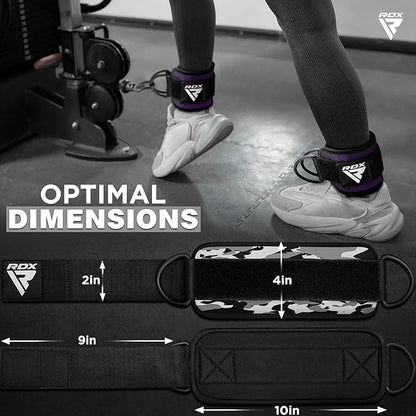 RDX Ankle Straps for Cable Machines – 7MM Neoprene Padded 10"x4" Adjustable Gym Cuffs with Dual D-Rings – Weight Attachments for Wrist Glutes Leg Kickbacks Hip Abduction Strength Workouts – Men Women