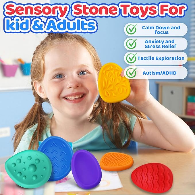 Sensory Fidget Toys for Kids Adults 12 PC Silicone Worry Stone Travel Toy for Autism ADHD Teens Calm Down Quiet Anxiety Fidgets for Classroom Stress Toy Christmas Stocking Stuffer Gift for Kid Toddler