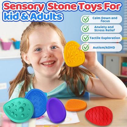 Sensory Fidget Toys for Kids Adults 12 PC Silicone Worry Stone Travel Toy for Autism ADHD Teens Calm Down Quiet Anxiety Fidgets for Classroom Stress Toy Christmas Stocking Stuffer Gift for Kid Toddler