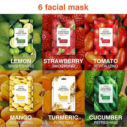 Face Mask Skincare - 24 Sheet Masks, Spa Party Face Masks, Natural Ingredients, Moisturizing & Soothing - Suitable for All Skin Types