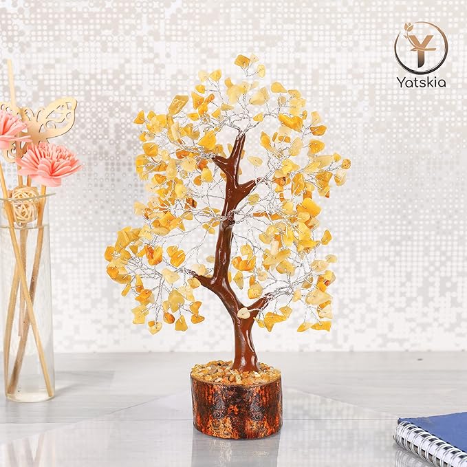 YATSKIA Yellow Aventurine Crystal Tree of Life - Gemstone Tree Home Decor - Feng Shui Crystals - Positive Energy Gifts - Reiki Gifts