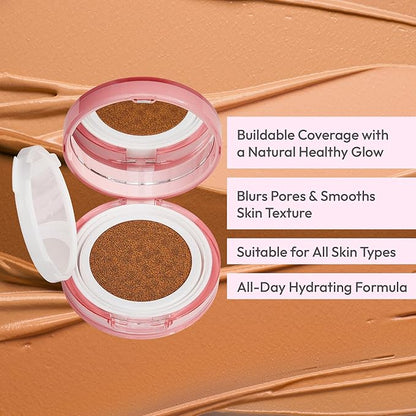 Ruby Kisses Cushion Foundation, Full Coverage Korean Makeup, Lightweight & Long Lasting, All Day Natural Glowy Finish for All Skin Types with Hyaluronic Acid & Bakuchiol (Classic Tan, 0.52 Ounce)