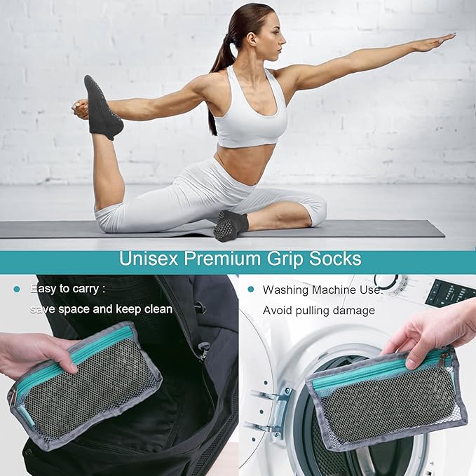 Hylaea Unisex Non Slip Socks with Grip for Yoga, Hospital, Pilates, Barre | Ankle, Cushioned