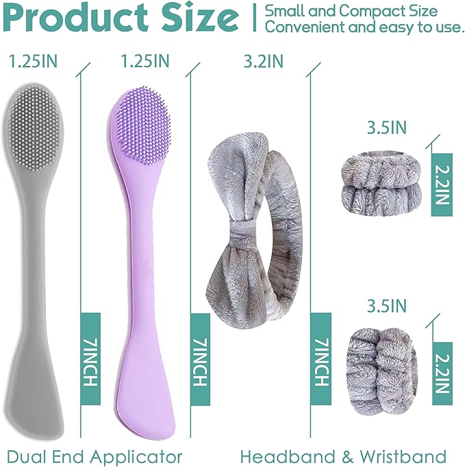 Facial Cleansing Brush, 2 in 1 Silicone Face Mask Brush & Face Scrubber, Face Wash Headband and Wristband Set，5 Pieces (Grey&Purple+Grey)
