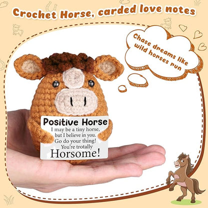 Mini Encouragement Gifts for Her Him, Handmade Motivational Inspirational Uplifting Mental Health Positive Affirmation Support Gift for Women Men Friend Coworker Teens, Crochet Horse