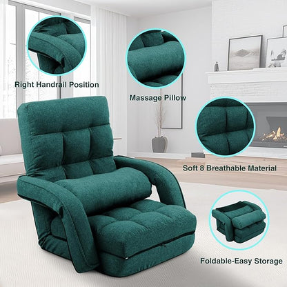 Adjustable Floor Chair for Adults with Back Suppor,5-Position Folding Lazy Sofa with Pillow, Gaming & Meditation Chair with Breathable Fabric - for Living Room, Bedroom, Office,Balcony (Green)