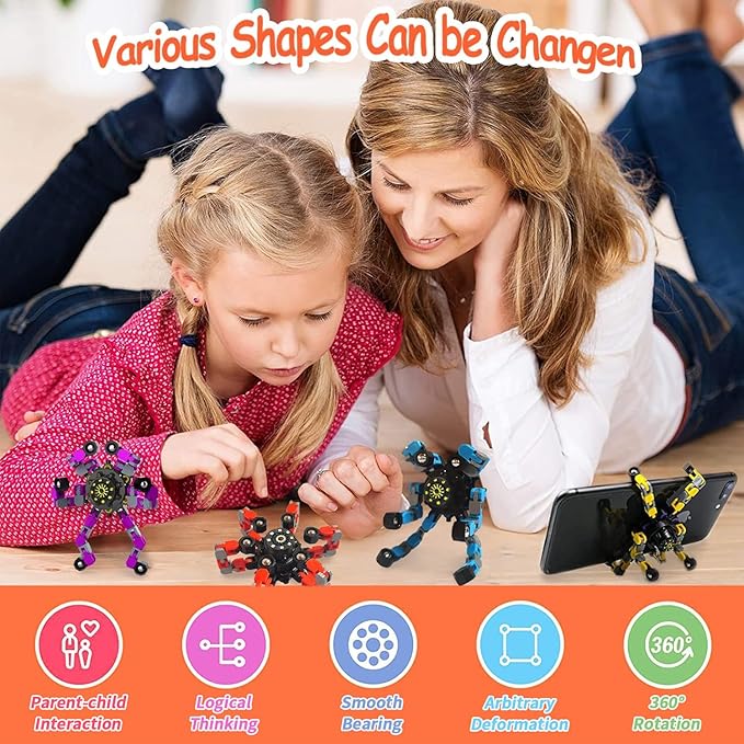 Transformable Fidget Spinners 9-Pack – Sensory Toys for Kids & Adults with ADHD, Autism, Anxiety Relief
