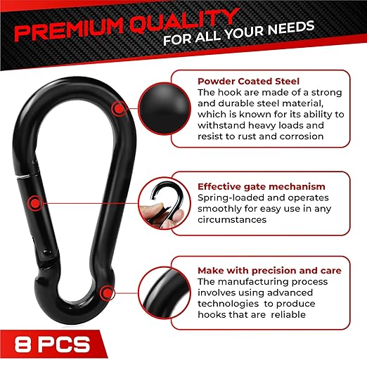 8Pcs 2.36In Spring Snap Hooks, Carabiner Clip, Heavy Duty Rope Connector, Quick Link Carabiners Spring Snap Hooks for Indoor and Outdoor Activity, Camping, Climbing, Fishing, Hiking