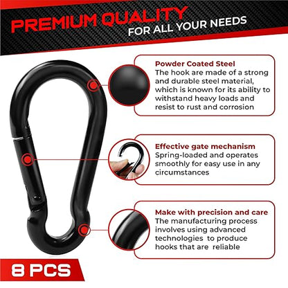 8Pcs 2.36In Spring Snap Hooks, Carabiner Clip, Heavy Duty Rope Connector, Quick Link Carabiners Spring Snap Hooks for Indoor and Outdoor Activity, Camping, Climbing, Fishing, Hiking