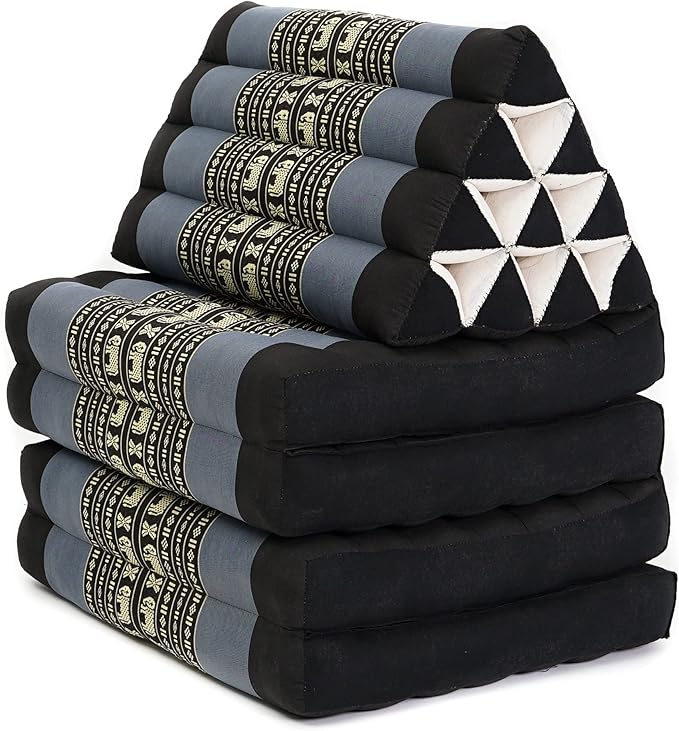 Leewadee Comfortable Japanese Floor Mattress - Thai Floor Bed with Triangle Cushion - Futon Mattress - XL Extra Long Thai Massage Mat, 89 x 20 inches, Blue, Kapok Filling