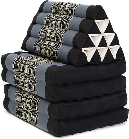 Leewadee Comfortable Japanese Floor Mattress - Thai Floor Bed with Triangle Cushion - Futon Mattress - XL Extra Long Thai Massage Mat, 89 x 20 inches, Blue, Kapok Filling