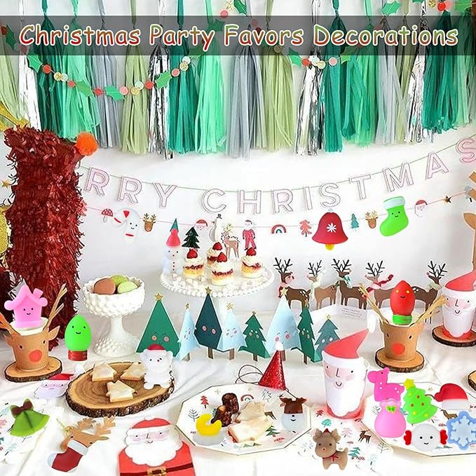 80PCS Random Christmas Mochi Squishy Toys Squishies Christmas Toys for Kids Girls Boys Toddlers Christmas Party Favors, Stress Relief Toys Classroom Prizes Stocking Stuffers Gifts